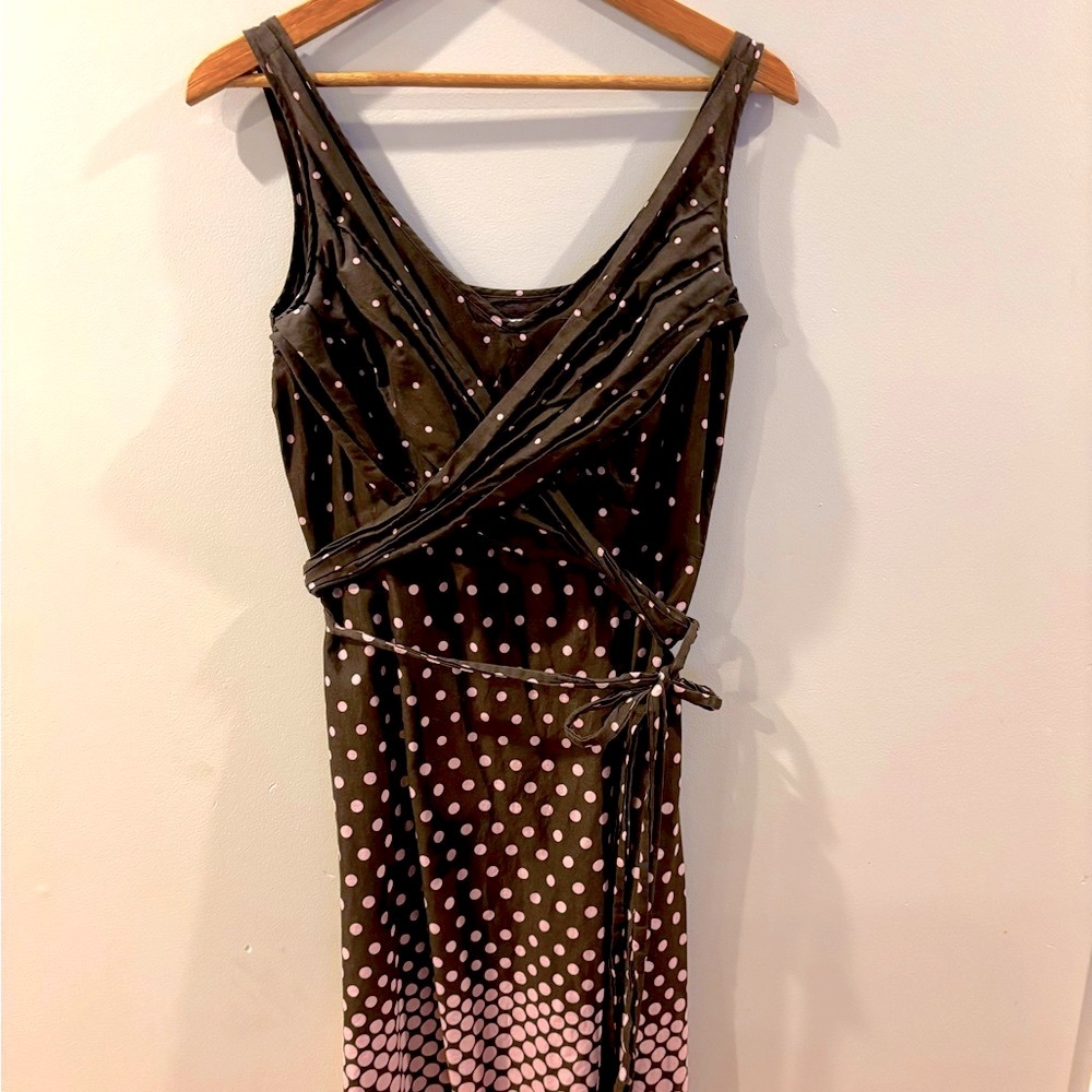 Brown and Pink Cotton Dress with Wrap Front